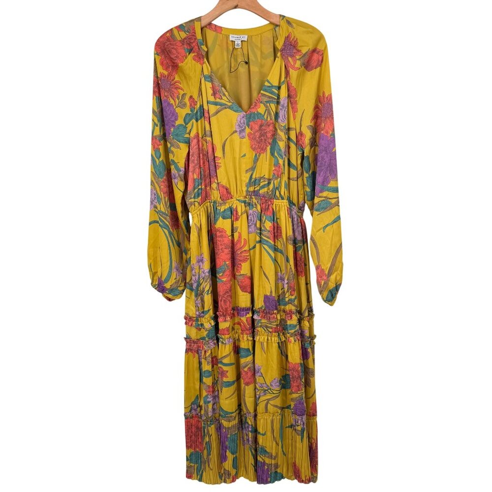 Current Air Marigold Floral Maxi Dress V-Neck womens size large long sleeve new - Picture 8 of 15
